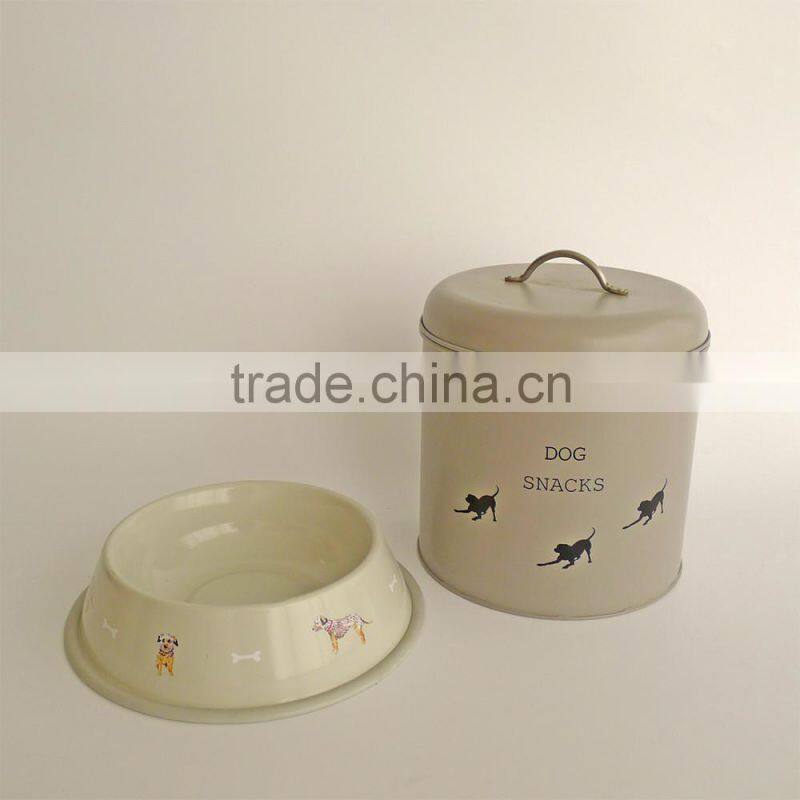 Metal Cat Dog Pet Dry Food Storage Container Tin with Scoop, Cream