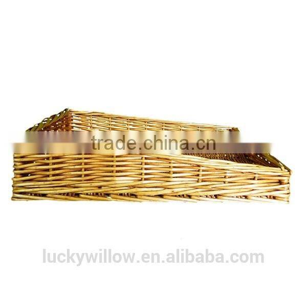 New Honey Wicker Farm Shop Style Shallow Tray Display Kitchen Storage Basket