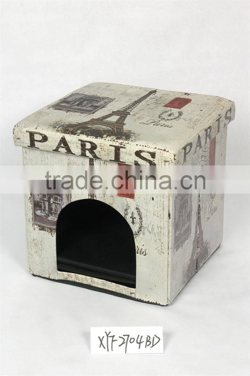 Foldable Storage Pet Ottoman, Paris Pattern