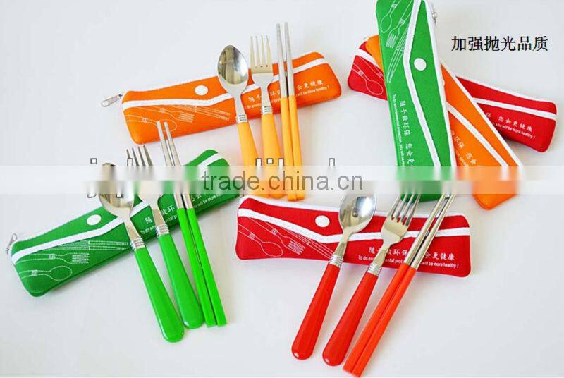 Portable takeaway 3pcs travel cutlery set with pouch bag