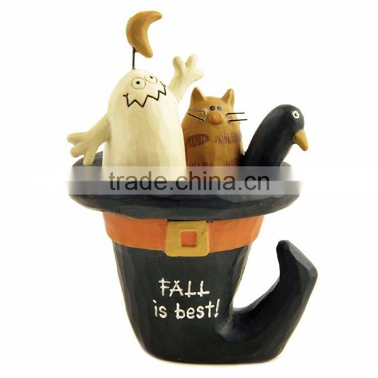 Custom Halloween dressed puppy figurine with pumpkin