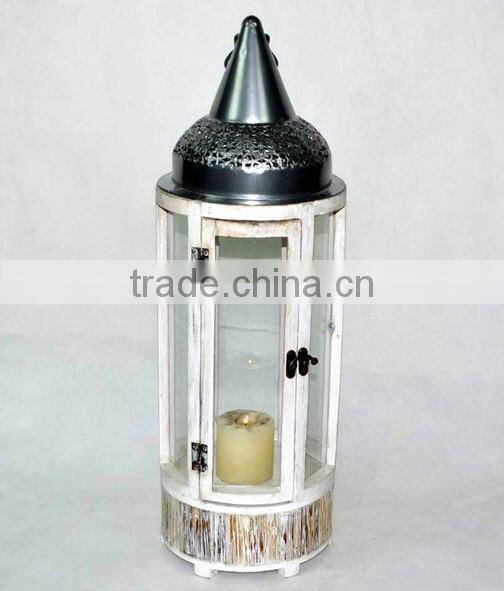 Metal and Wood Candle Lantern