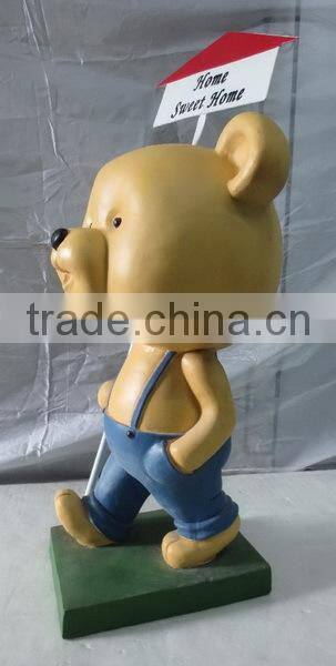 Home decoration fiberglass life size garden bear statue
