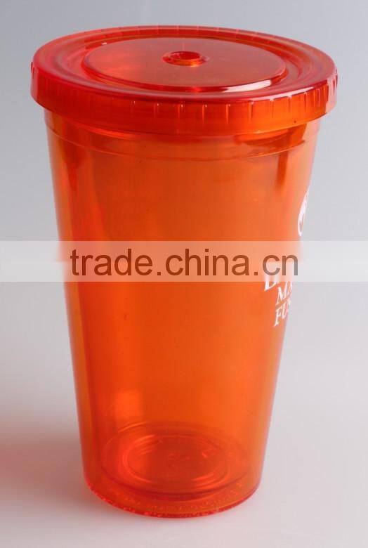 RED Double wall 16oz plastic tumbler with lid and straw