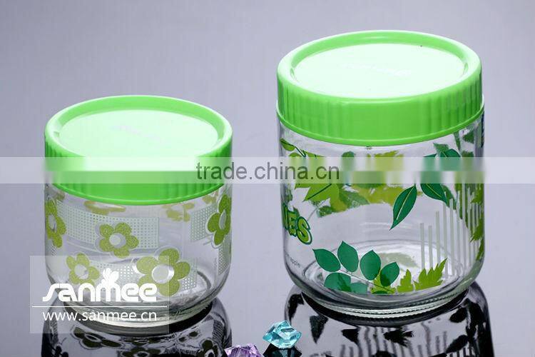 Promotion Gift Customized Printing Glass Jar With Plastic Lid