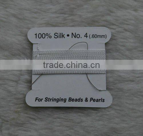 wholesale 0.7mm white 100% bead silk threading cord with needle attached