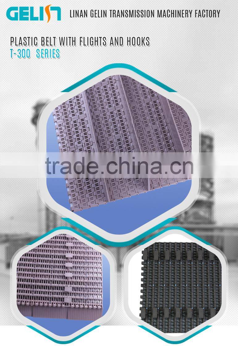 T-300 Plastic Belt with flights and hooks/modular plastic conveyor belt