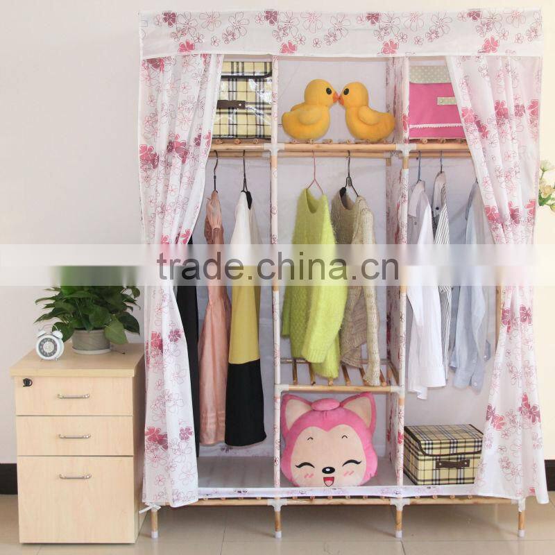 solid wood simple folding Oxford fabric wooden clothes wardrobe