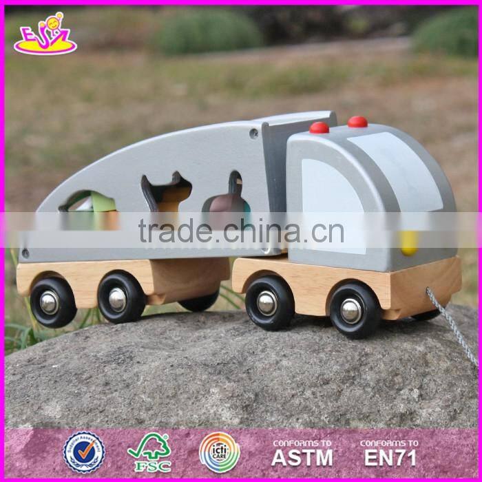 2017 new design educational toy blocks car kids wooden pull along toys W05C081