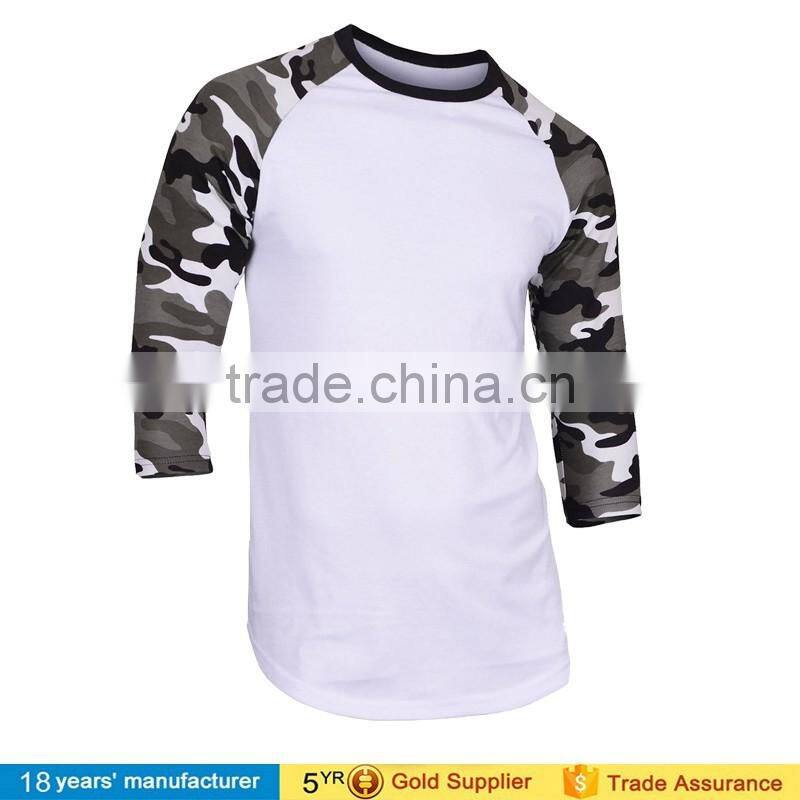 2016 Men's Custom logo running Jersey Shirt Casual Crew Neck 3/4 Sleeve Baseball raglan camo Tshirt