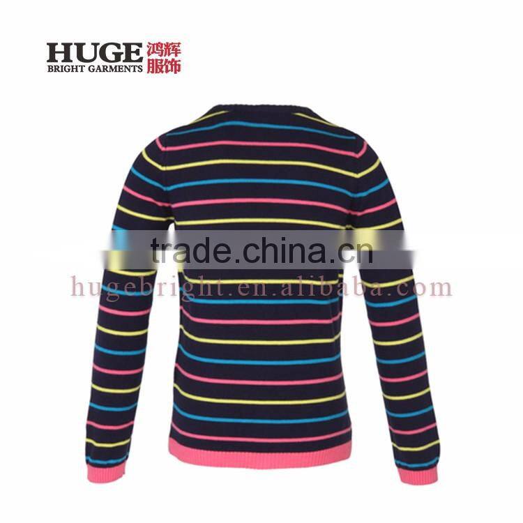 Multicoloured Kintted Style Striped Knitting Girls Sweaters
