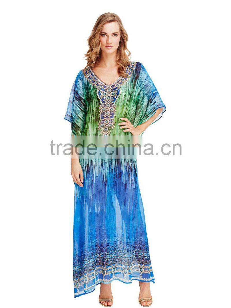 Indian Girls Kaftan Sexy Wear Poncho Fashionable Caftan Dress Poly Silk Girls Long Kaftan