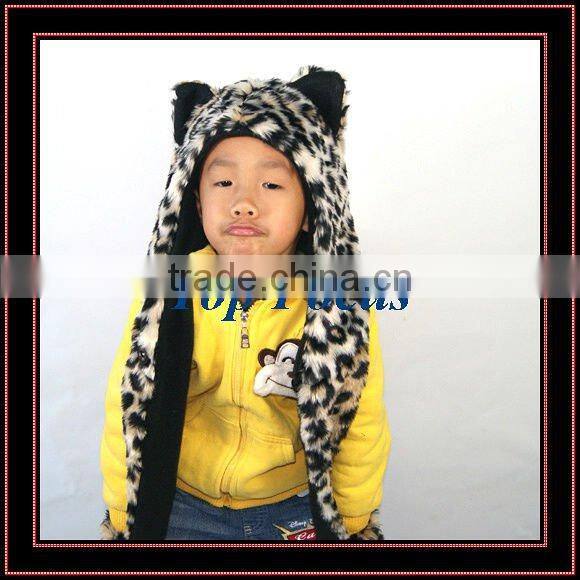 HIGH QUALITY FLUFFY FAUX FUR ANIMAL HOOD KID'S HATS LEOPARD