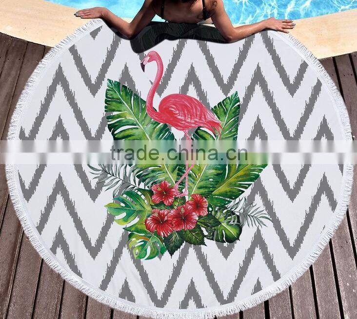 Factory direct sell flamingo round beach towel superfine fiber and tassel 150CM