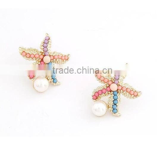pearl paved starfish dangle earring high quality gold starfish dangle earrings sea theme earring jewelry