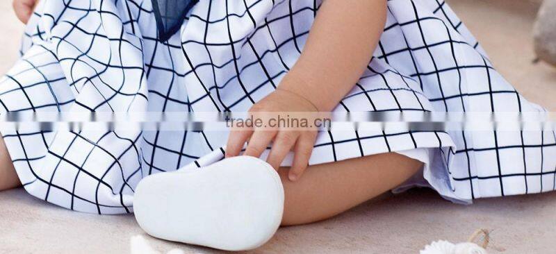 Blue Check Pattern Bowknot Sleeveless Baby Casual Girls Dress