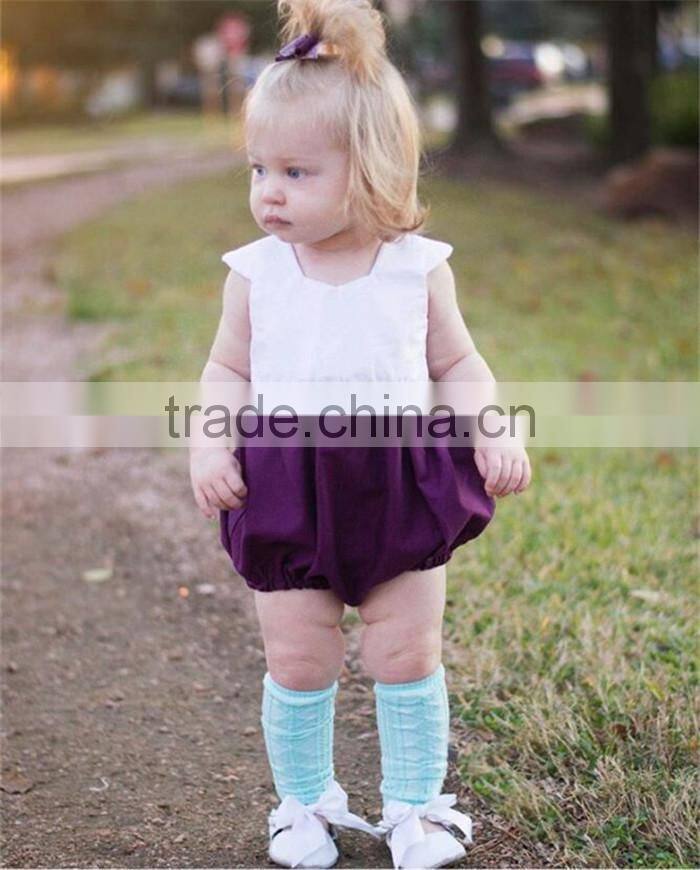 Gorgeous quality baby girl clothes ivory purple splicing toddler romper jumpsuits