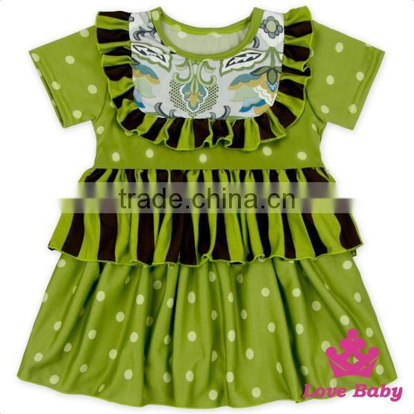 Soft Cotton Stitching Ruffle Baby Tops One Layers With Printed Fabric Short Sleeve Shirts