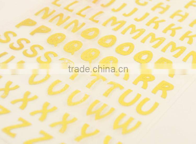 custom gold stamp sticker cheap alphabet shape sticker DIY creative sticker