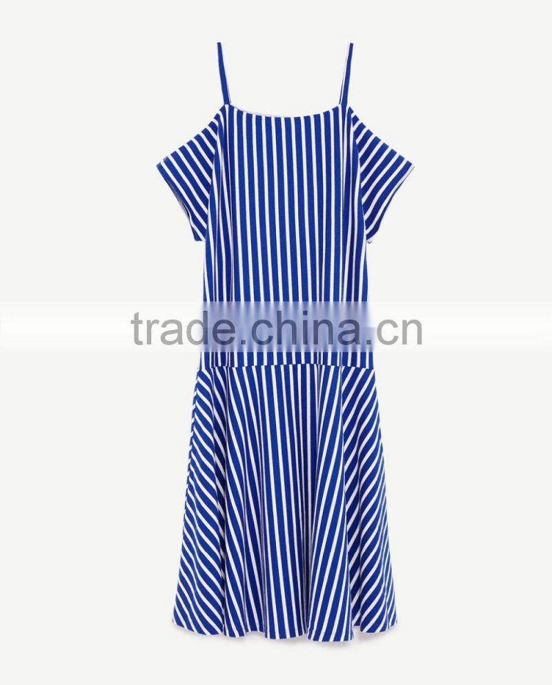 2016 fashion halter off shoulder A-line stripe dress woman dress