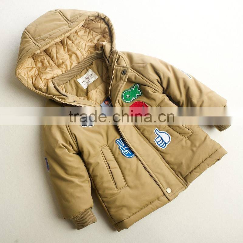 Children winter hoodie embroidery cotton padded wholesale kids jackets coats