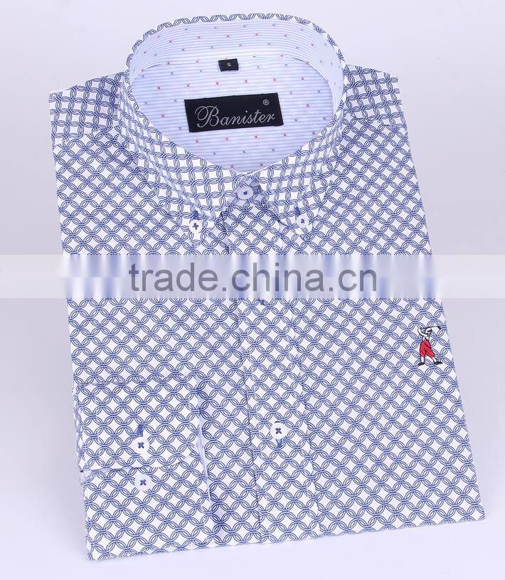 2017 customized printing men's long sleeve shirt with contrast collar and cuff