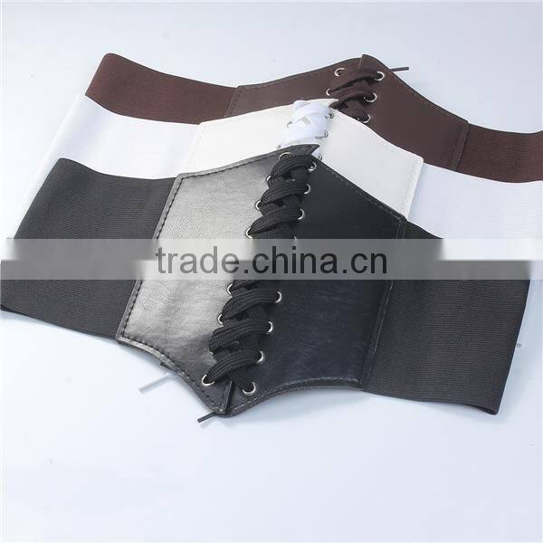 High Quality Ladies Wide White PU Leather Elastic Wide Waist Belt