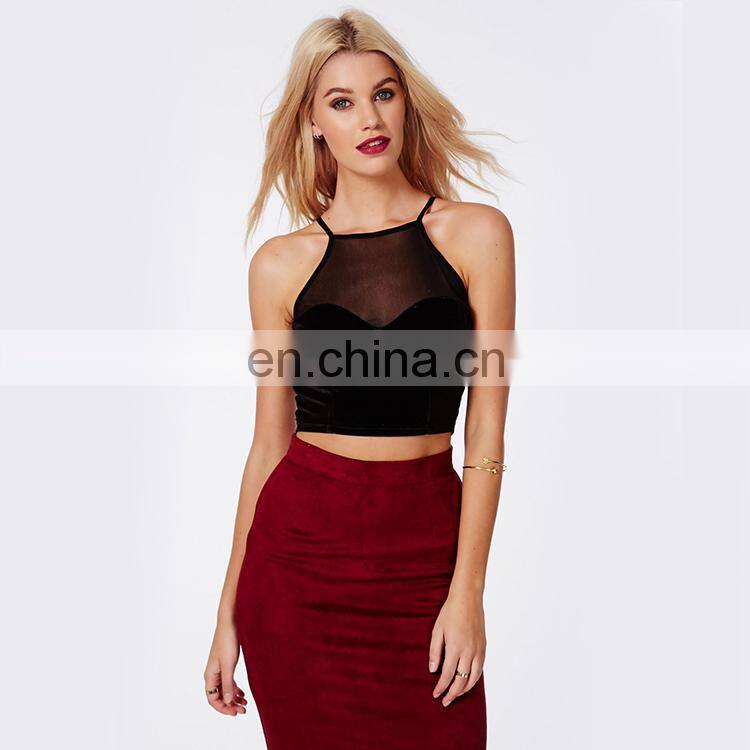 Triada black round neck net lace bralet top