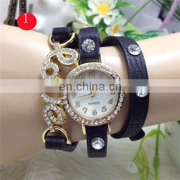2014 Wholesale Cheap Vintage Leather Wrist Watch 3-stand bracelet watch