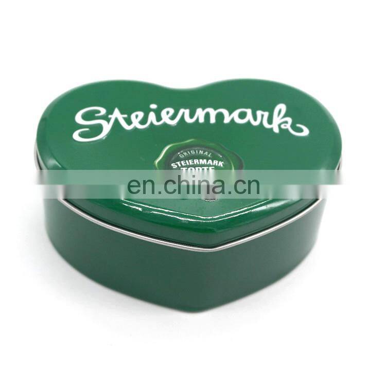 Small cute metal tin box for chocolate candy with embossed logo