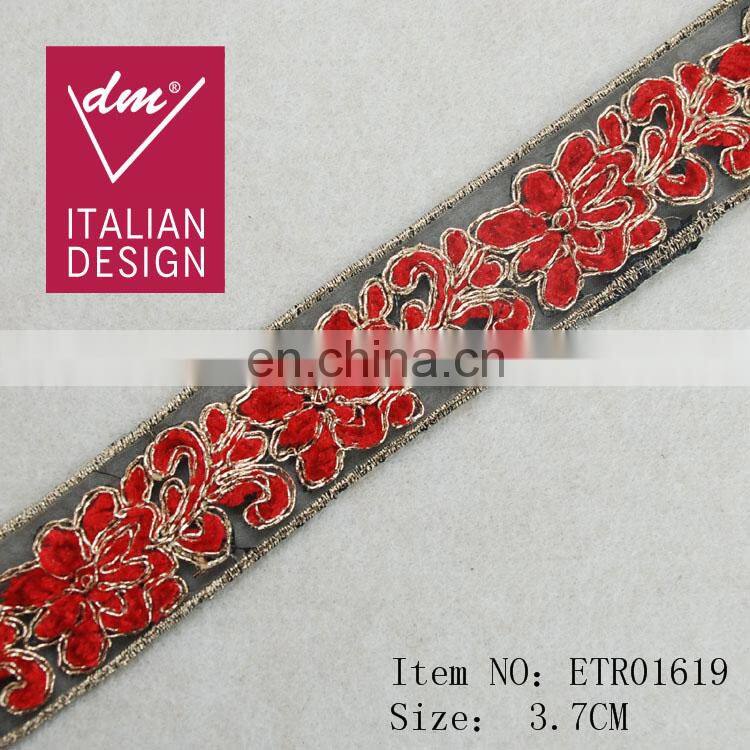 New Products red lint flower with gold lurex voile trim