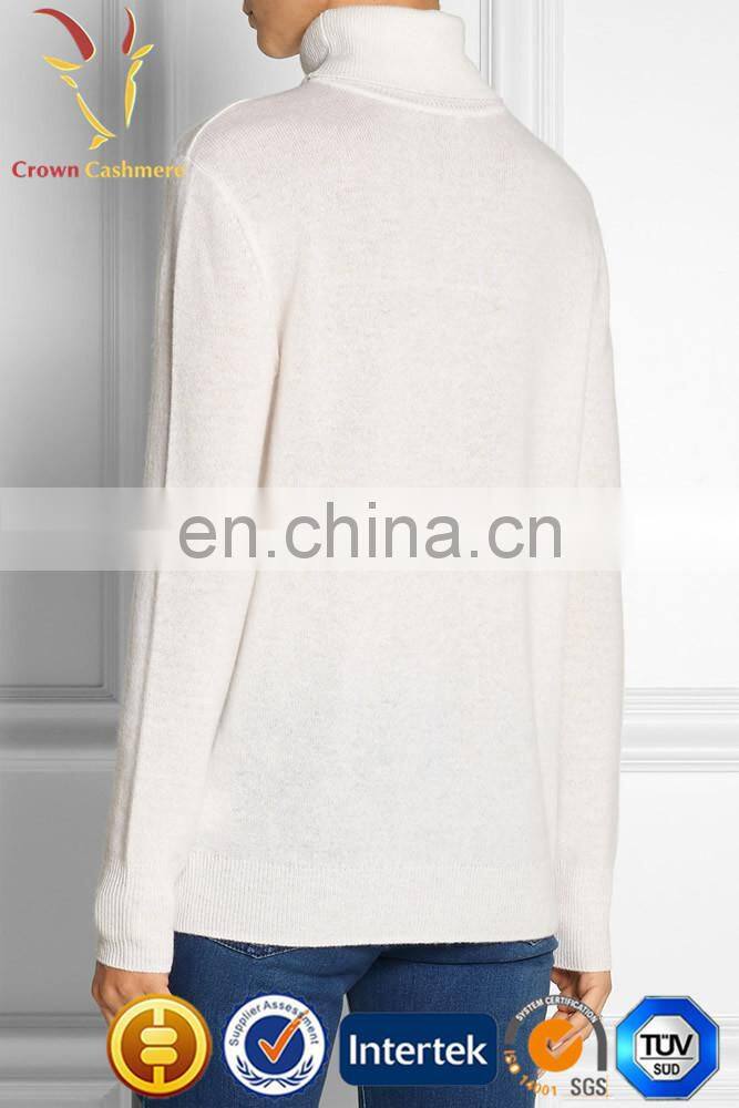 Women solid color turtle neck cashmere knit pullover sweater