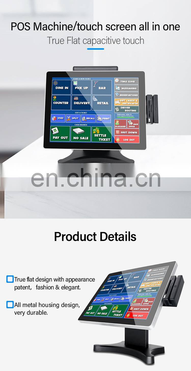 15" True Flat Touch Screen Monitor POS System Built-in VFD Customer Display Removable hard disk