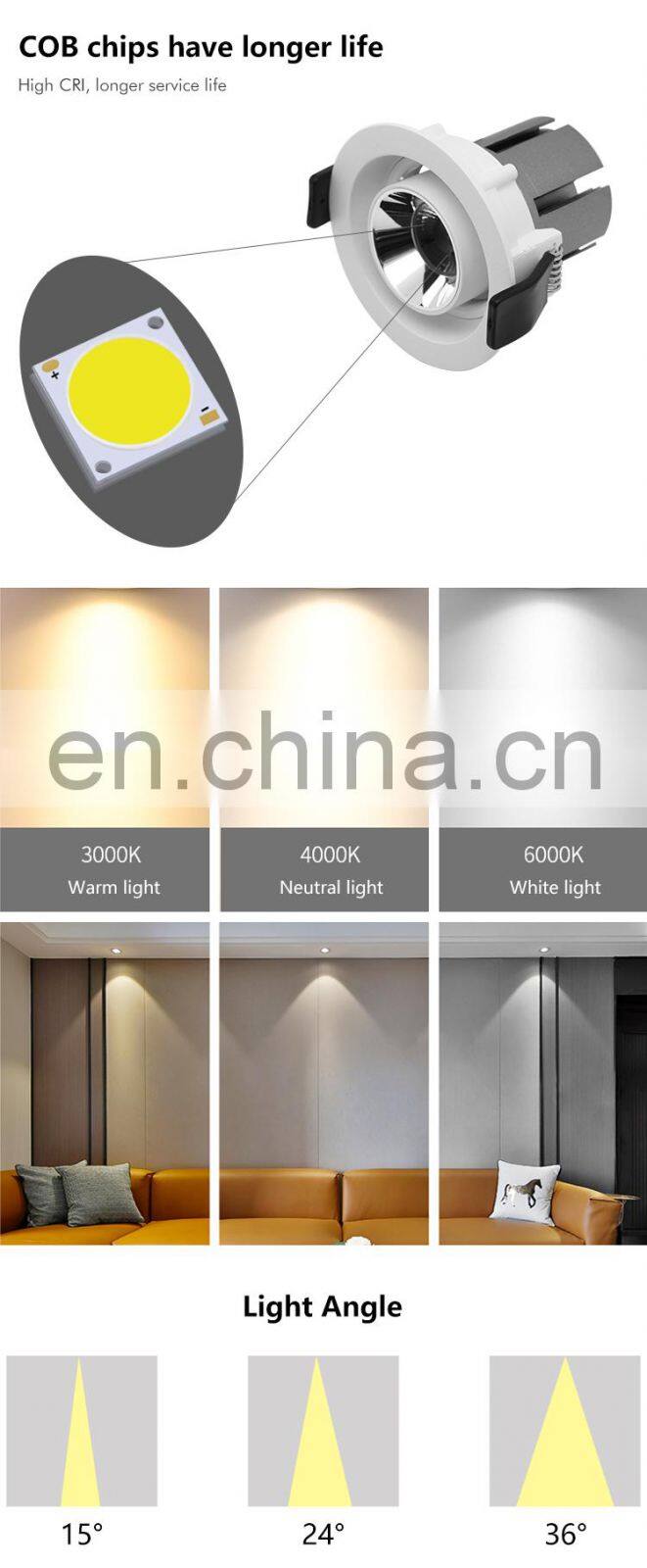 High Quality Aluminum Profile Ceiling Downlight Recessed Shopping Mall Hotel Project 7W Grille Lamp