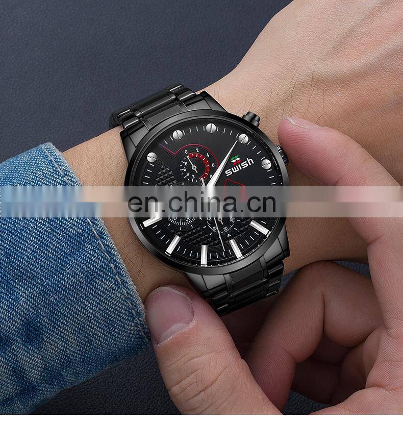 SWISH 0025 Top Brand Luxury Men Watches Waterproof Stainless Steel Wristwatch Men's Chronograph Casual Quartz Watch