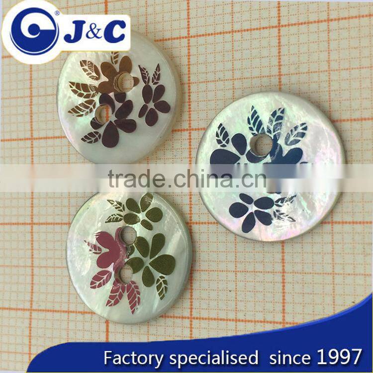 custom carving natural Japanese Agoya shell button with printing flower