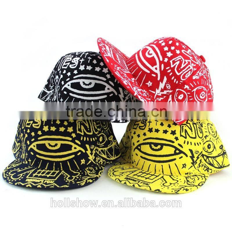 Best Selling Fashion Large Eye Printed Adult Hiphop Flat Cap Snapback