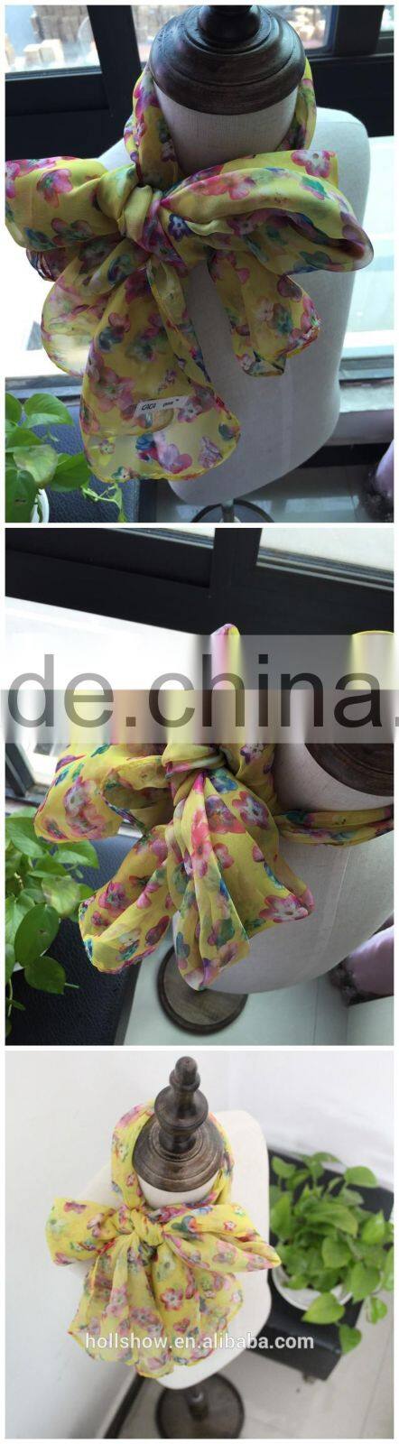 Hot Selling Charm Beautiful Small Flower Printed Polyester Long Fashion Girls Scarf