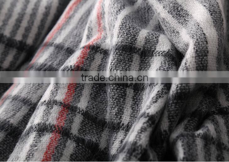 New Fashion Fringed Checked Plaid Acrylic Lady Poncho Shawl