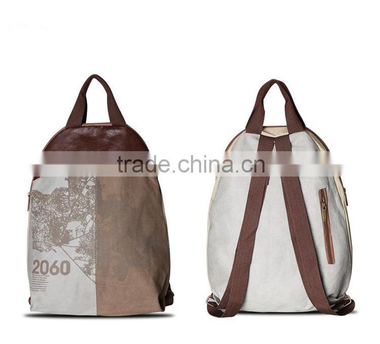 Korean design pu splice canvas school bacopack travel backpack
