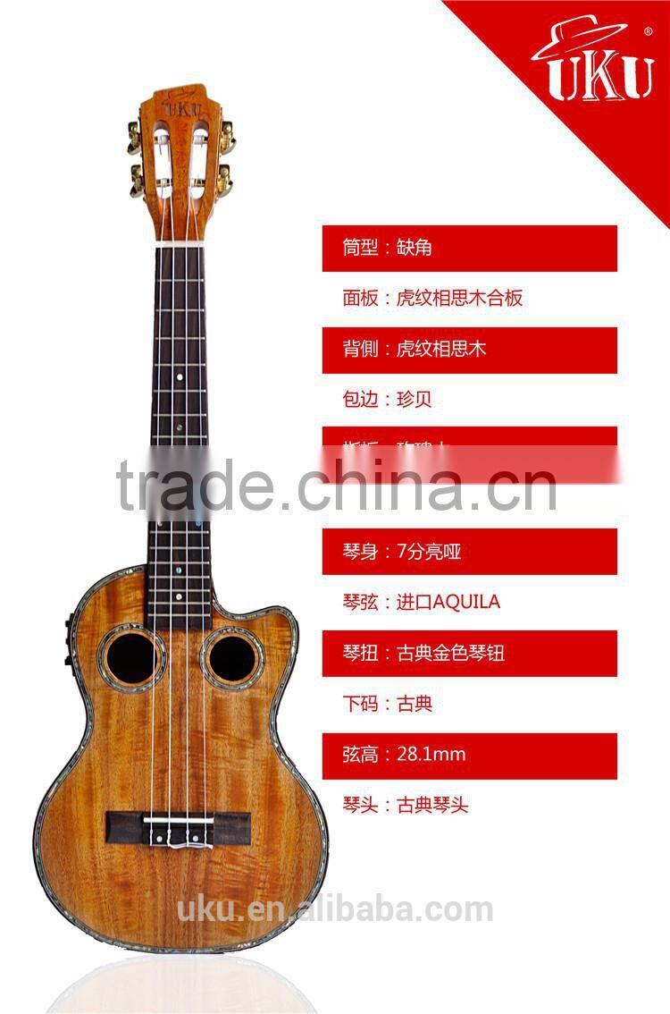 China wholesale special two holes soundhole tenor acacia wood ukulele classical headstock