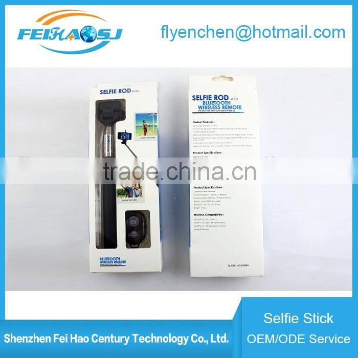 Bluetooth wireless mobile phone selfie stick monopod with retail packaging for iphone, for samsung