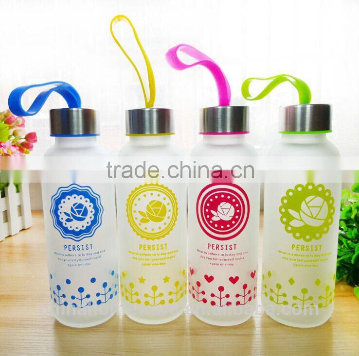new item sigle wall dull polish creative portable milk lines water glass bottle with Stainless Steel lid