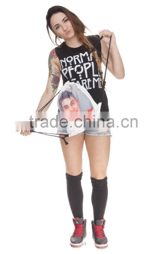 China Supplier Hot Sale Digital Print Smiling Cheap Custom Drawstring Bag