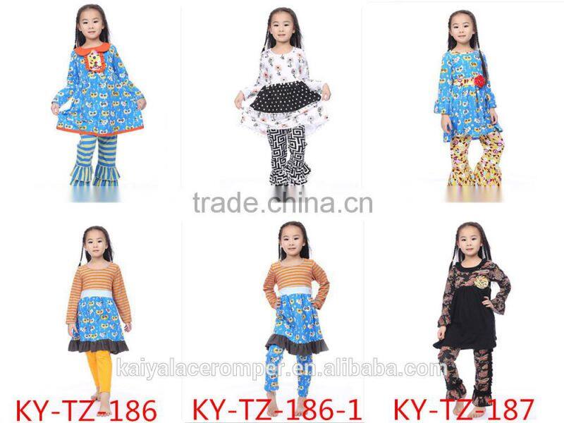 wholesale clothes high quality cotton girls ruffle pant set