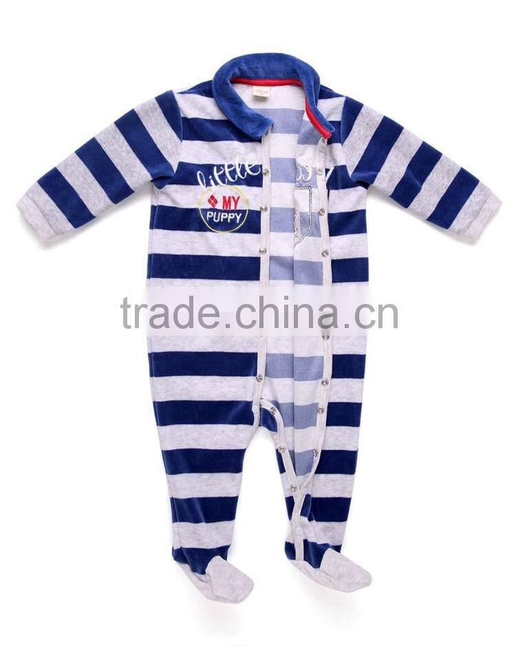 New born baby long stripe velour stripe romper
