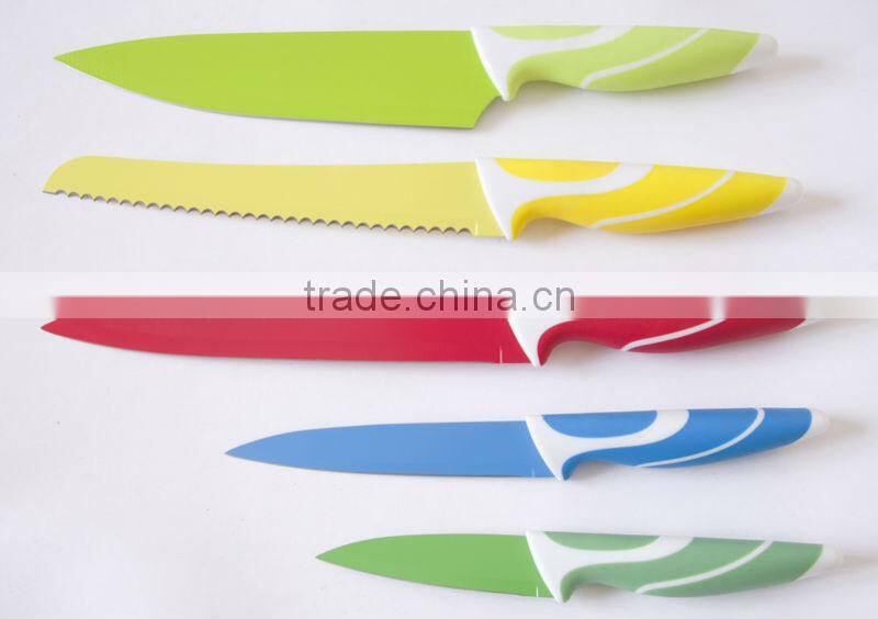 Rubber Handle Kitchen Knife Set with Non Stick Coating