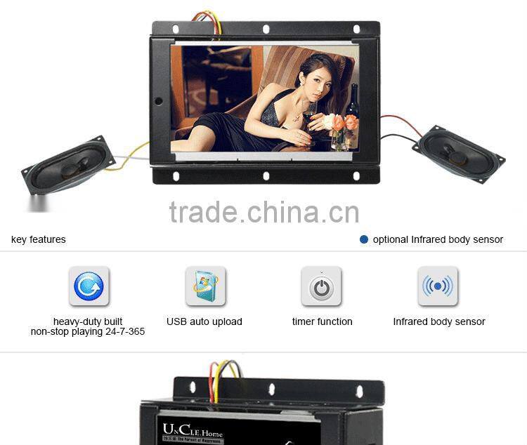 Flintstone embedded 7 inch built-in media player metal casing frameless display advertising ad player for pop