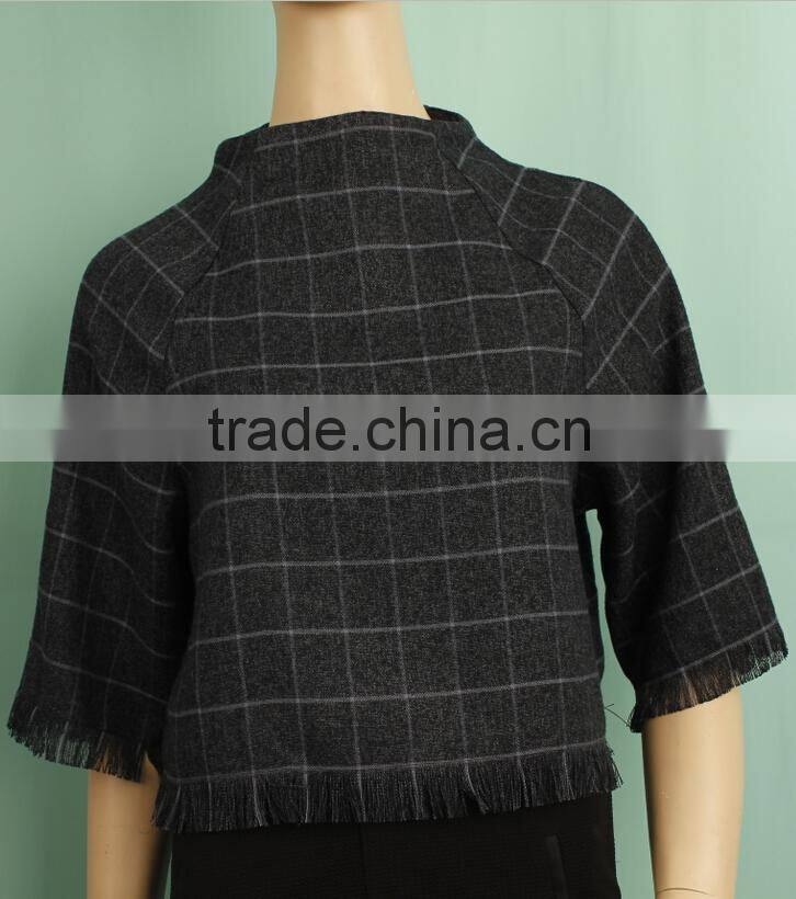 Wholesale manufacturer 2016 S/A high collar long sleeve new design ladies tops images WT151032961