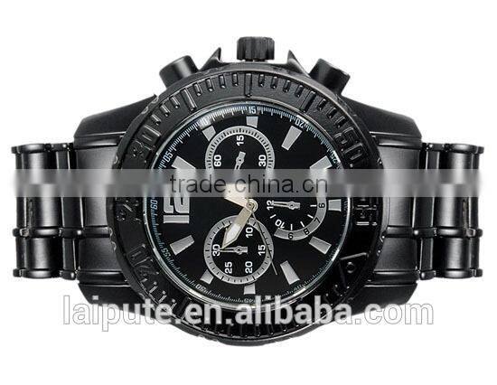 High Quality Fashionable Men's Stainless Steel Quartz Analog Watch with 3 x Sub-dial (Black)